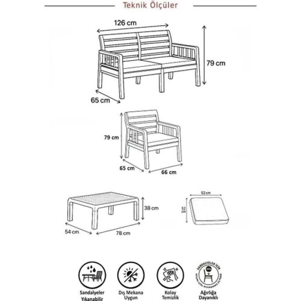 Mobetto Lara 2+1+1+S Balkon Bahçe Oturma Grubu – Beyaz