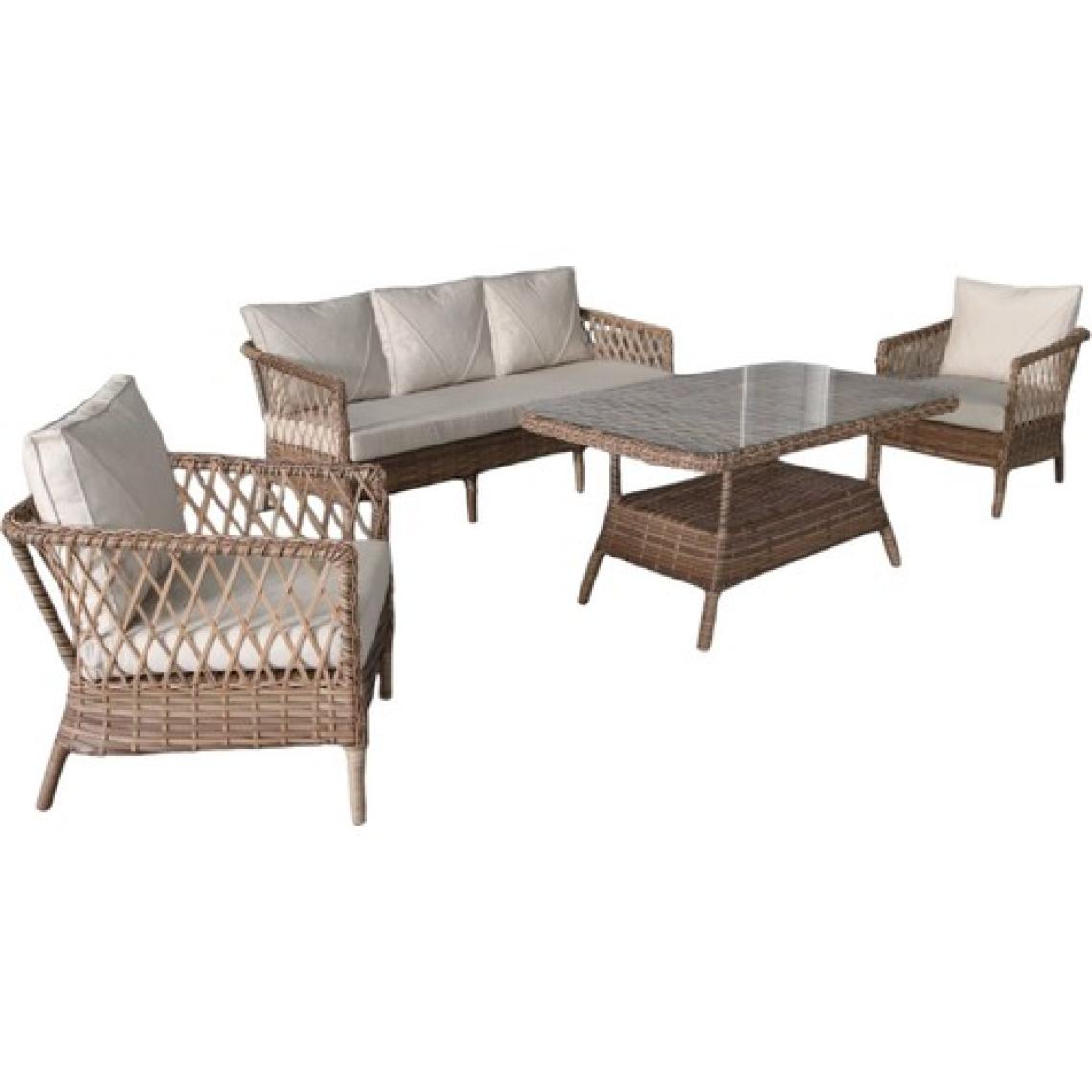 Monalin Home Garden I Loft 5 Kişilik Oturma Takımı (Kahverengi) I Rattan El Örgüsü Bahçe Mobilyası
