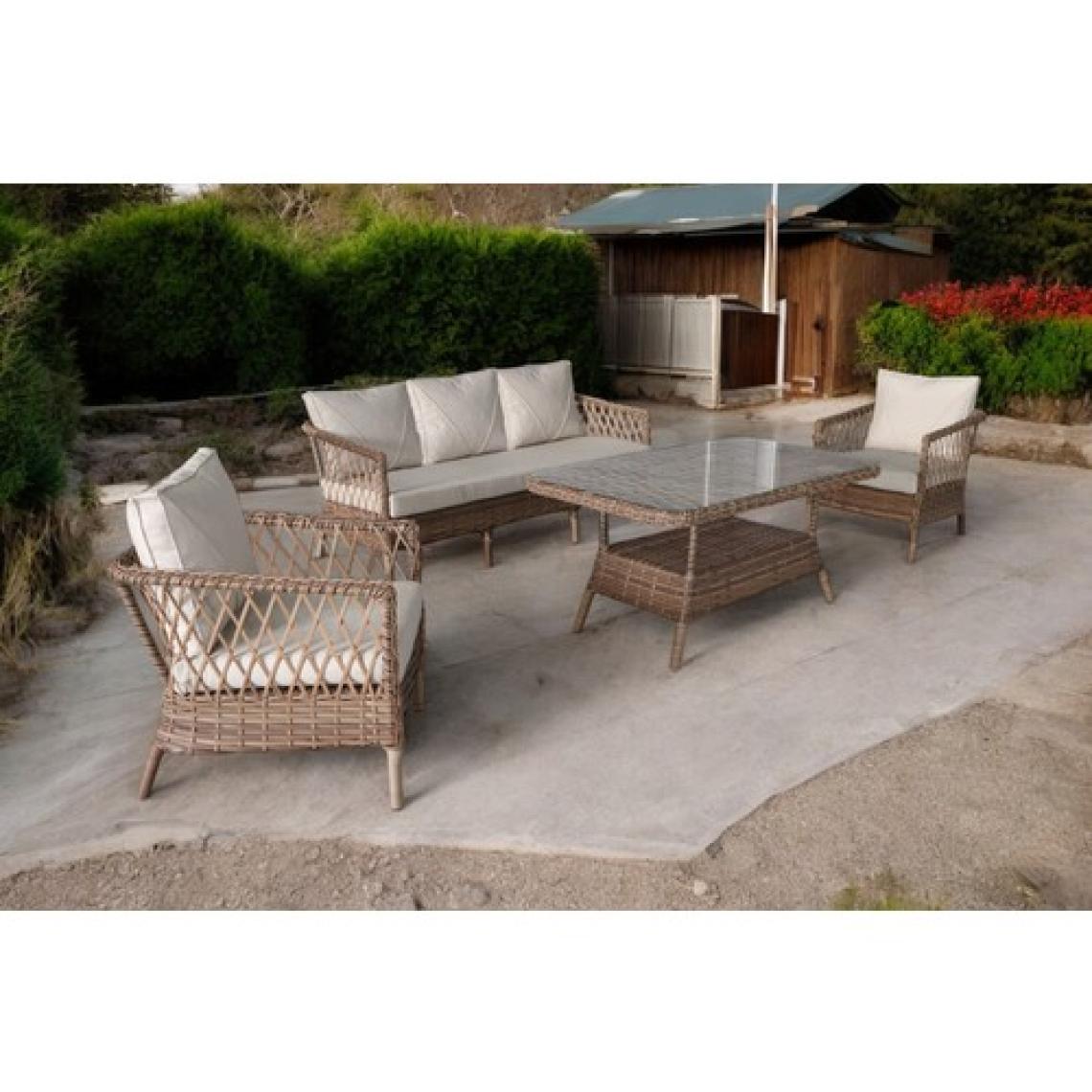 Monalin Home Garden I Loft 5 Kişilik Oturma Takımı (Kahverengi) I Rattan El Örgüsü Bahçe Mobilyası