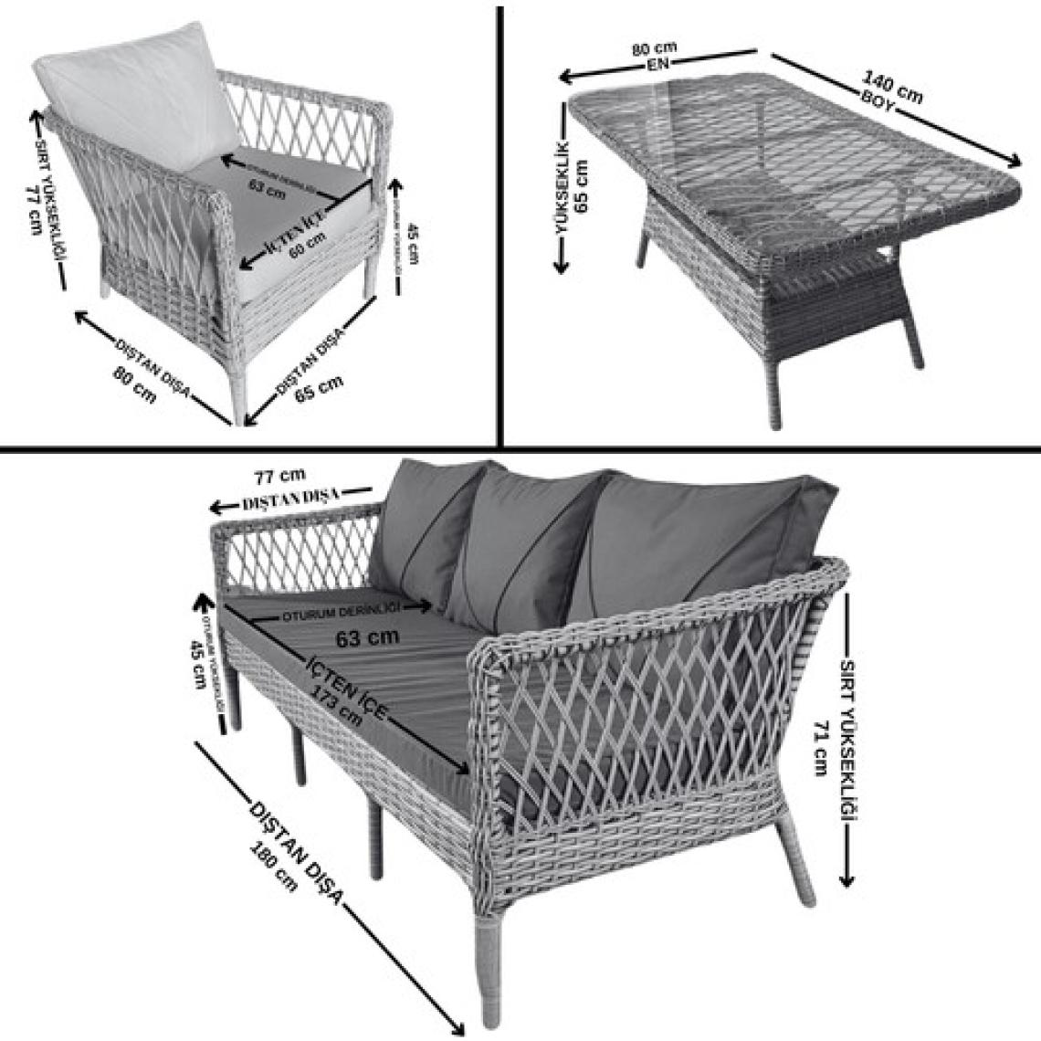 Monalin Home Garden I Loft 5 Kişilik Oturma Takımı (Kahverengi) I Rattan El Örgüsü Bahçe Mobilyası