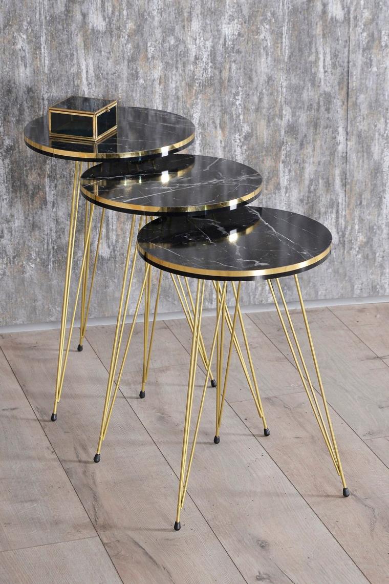 Pazarella Zigon Sehpa ve Orta Sehpa Elips Set Gold Bendir Tel