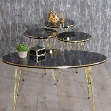 Pazarella Zigon Sehpa ve Orta Sehpa Elips Set Gold Bendir Tel