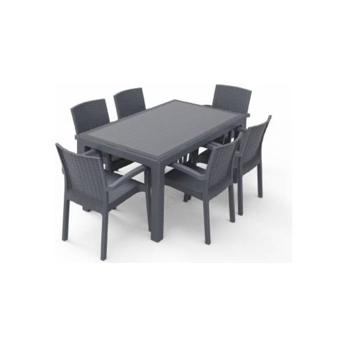 Violet Rattan Masa Takımı 80X140 Camlı Masa 6 Kişilik Sandalye Seti Bahçe Balkon Teras Takımı