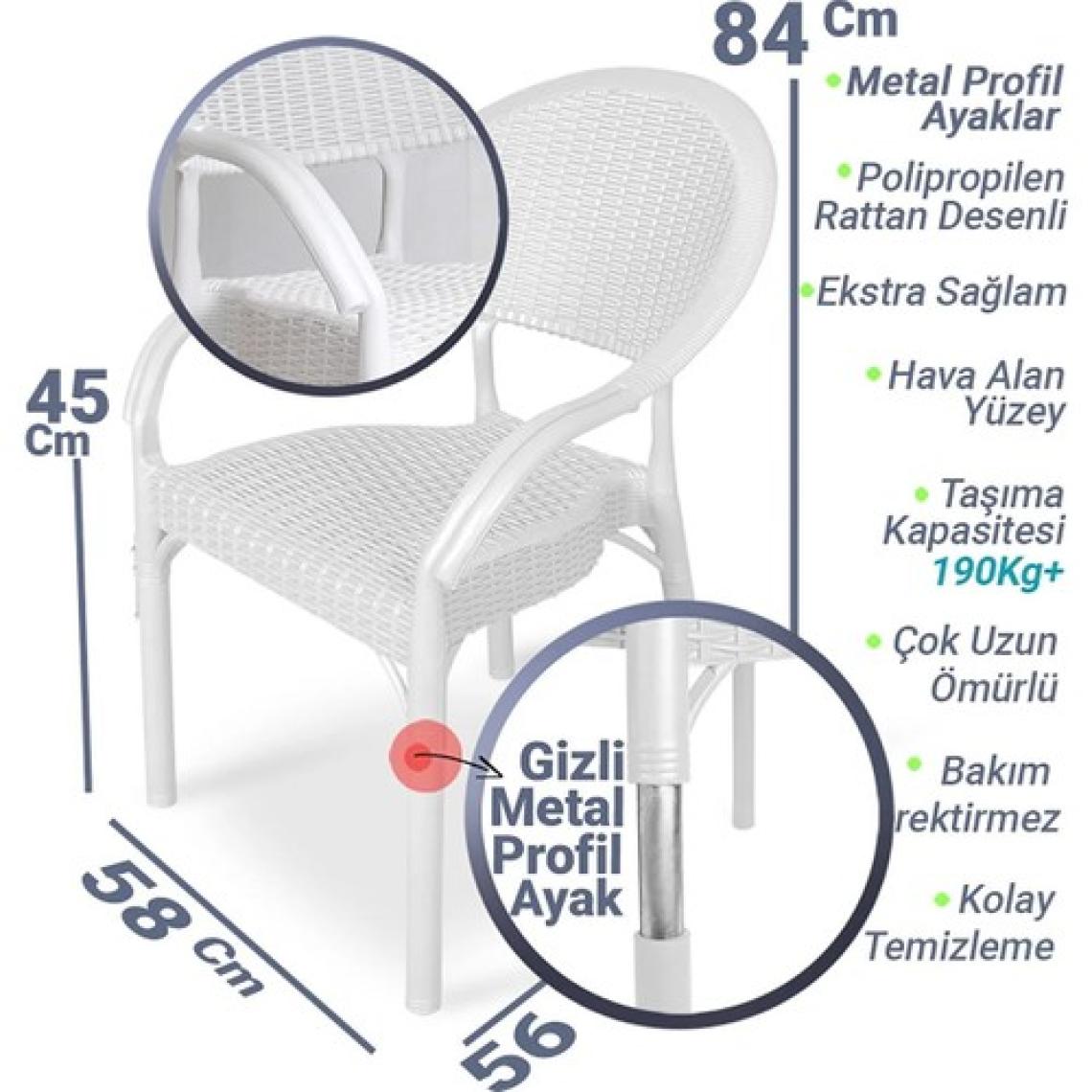 Bahex Rattan Masa Takımı 80x140 Camsız Masa 6 Kişilik Rattan Sandalye Seti Bahçe Balkon Teras Takımı