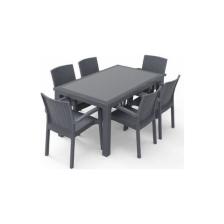 Violet Rattan Masa Takımı 90x150 Camlı Masa 6 Kişilik Rattan Sandalye Seti Bahçe Balkon Teras Takımı