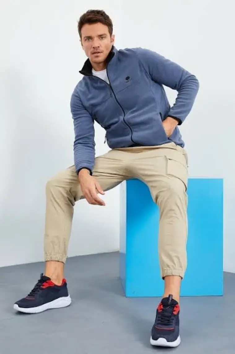 Tommy Life Tommy Life   Petrol Erkek Yazı Nakışlı Dik Yaka Fermuarlı Standart Kalıp Sweatshirt Polar - 87992