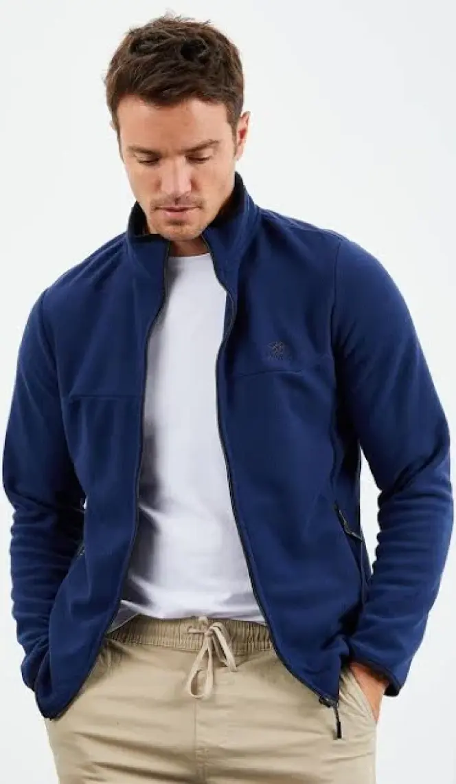 Tommy Life Tommy Life   Petrol Erkek Yazı Nakışlı Dik Yaka Fermuarlı Standart Kalıp Sweatshirt Polar - 87992
