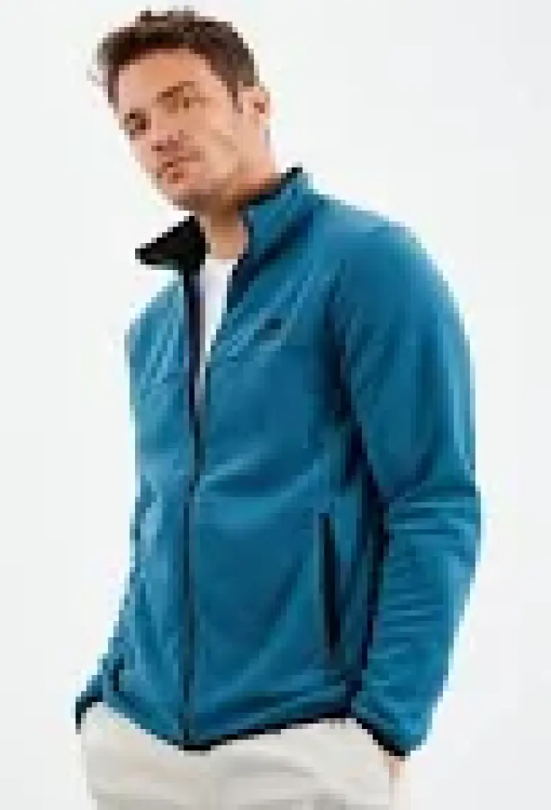 Tommy Life Zümrüt Yazı Nakışlı Dik Yaka Fermuarlı Standart Kalıp Erkek Sweatshirt Polar - 87992