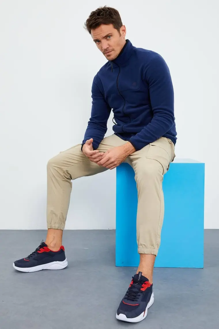 Tommy Life Zümrüt Yazı Nakışlı Dik Yaka Fermuarlı Standart Kalıp Erkek Sweatshirt Polar - 87992
