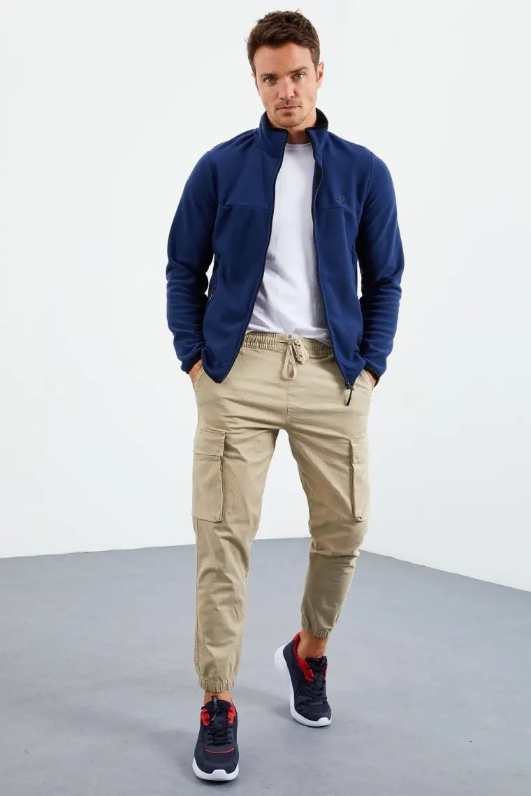 Tommy Life Zümrüt Yazı Nakışlı Dik Yaka Fermuarlı Standart Kalıp Erkek Sweatshirt Polar - 87992