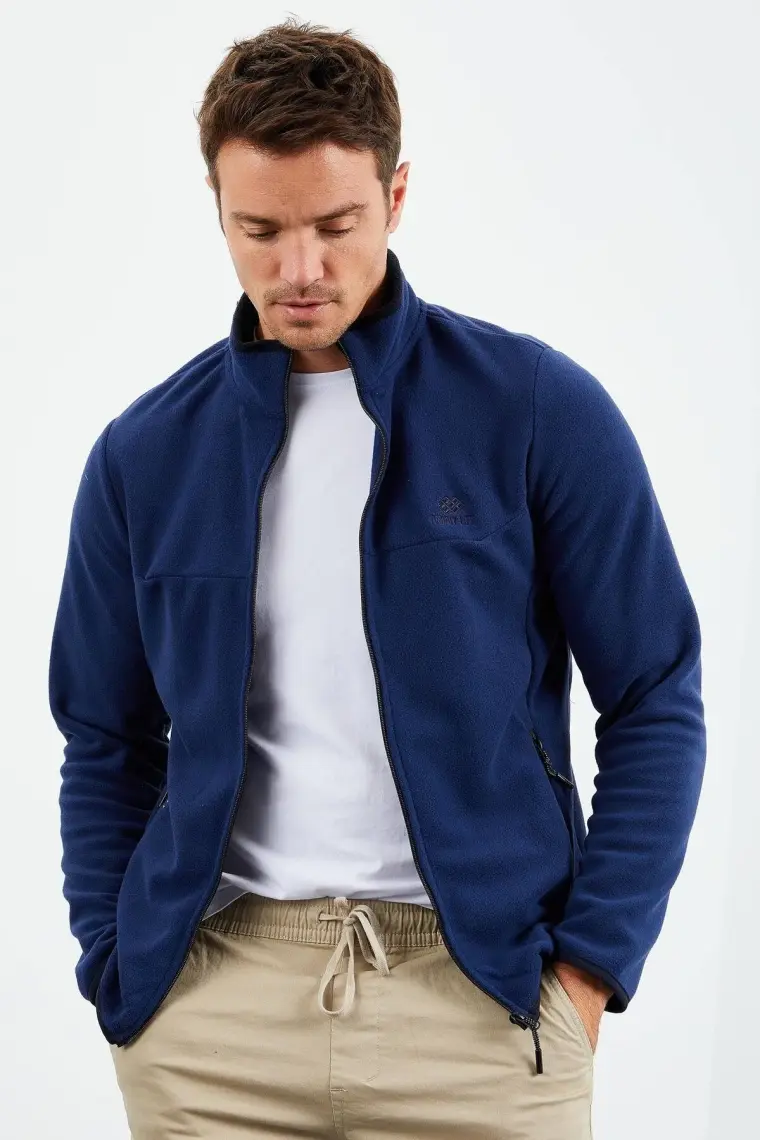 Tommy Life Zümrüt Yazı Nakışlı Dik Yaka Fermuarlı Standart Kalıp Erkek Sweatshirt Polar - 87992