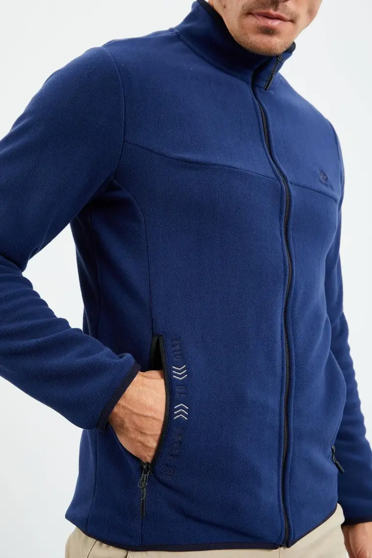 Tommy Life Zümrüt Yazı Nakışlı Dik Yaka Fermuarlı Standart Kalıp Erkek Sweatshirt Polar - 87992