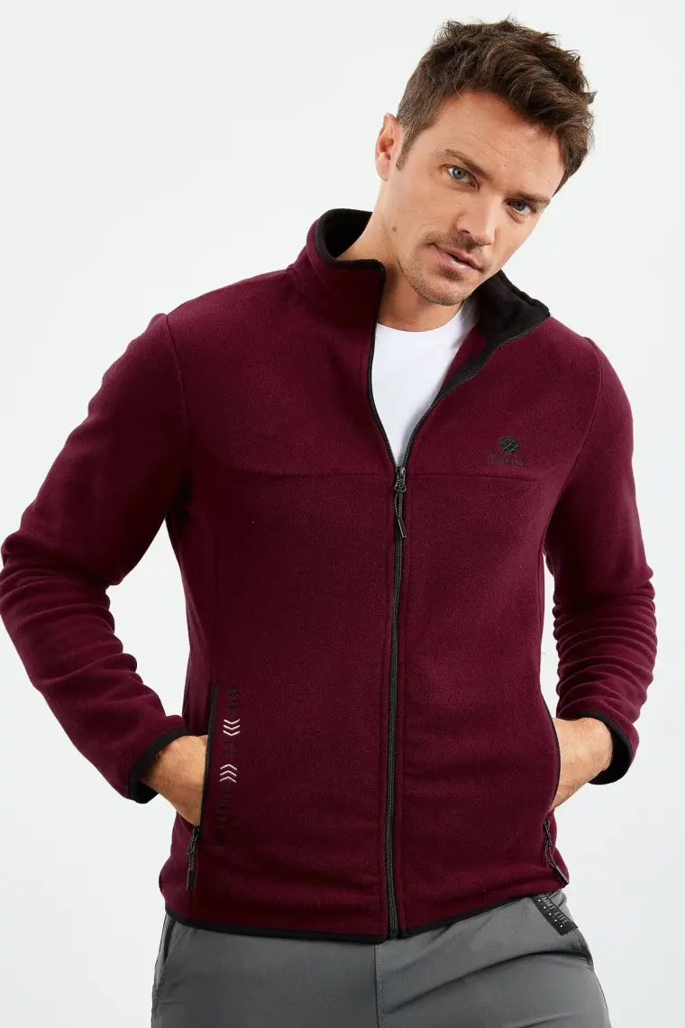 Tommy Life Zümrüt Yazı Nakışlı Dik Yaka Fermuarlı Standart Kalıp Erkek Sweatshirt Polar - 87992