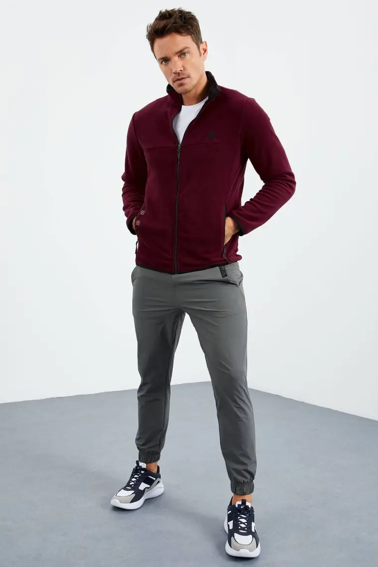 Tommy Life Zümrüt Yazı Nakışlı Dik Yaka Fermuarlı Standart Kalıp Erkek Sweatshirt Polar - 87992