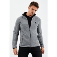 Tommy Life Tommy Life   Gri Melanj Erkek Yazı Nakışlı Dik Yaka Fermuarlı Standart Kalıp Sweatshirt Polar - 87992