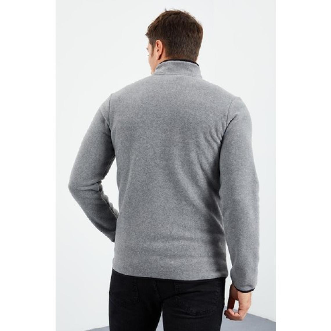Tommy Life Tommy Life   Gri Melanj Erkek Yazı Nakışlı Dik Yaka Fermuarlı Standart Kalıp Sweatshirt Polar - 87992
