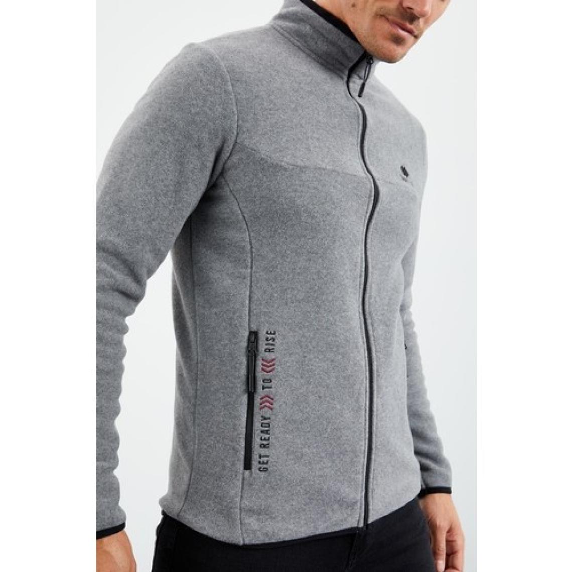 Tommy Life Tommy Life   Gri Melanj Erkek Yazı Nakışlı Dik Yaka Fermuarlı Standart Kalıp Sweatshirt Polar - 87992