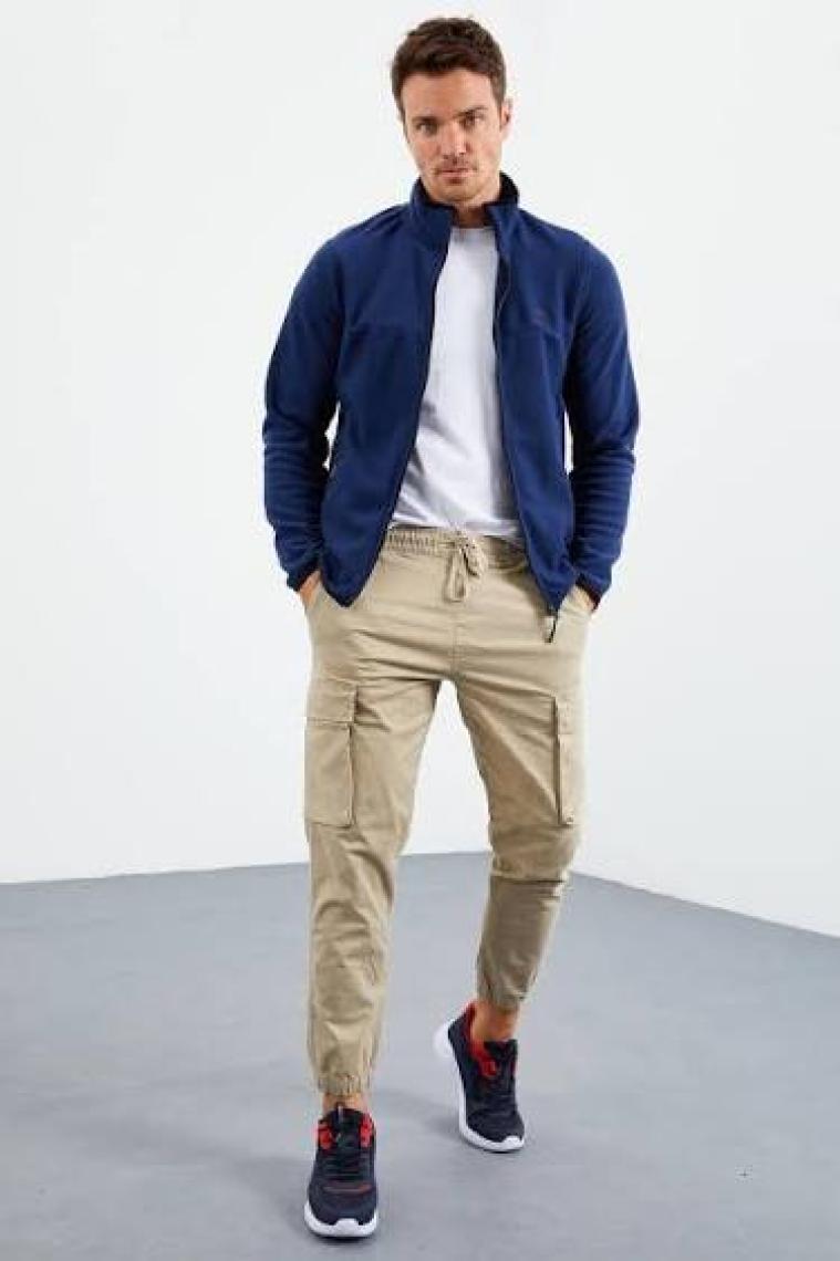 Zümrüt Yazı Nakışlı Dik Yaka Fermuarlı Standart Kalıp Erkek Sweatshirt Polar - 87992