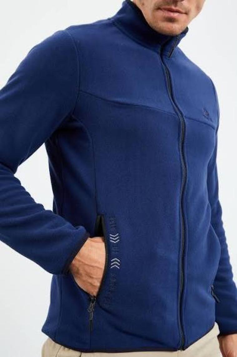 Zümrüt Yazı Nakışlı Dik Yaka Fermuarlı Standart Kalıp Erkek Sweatshirt Polar - 87992