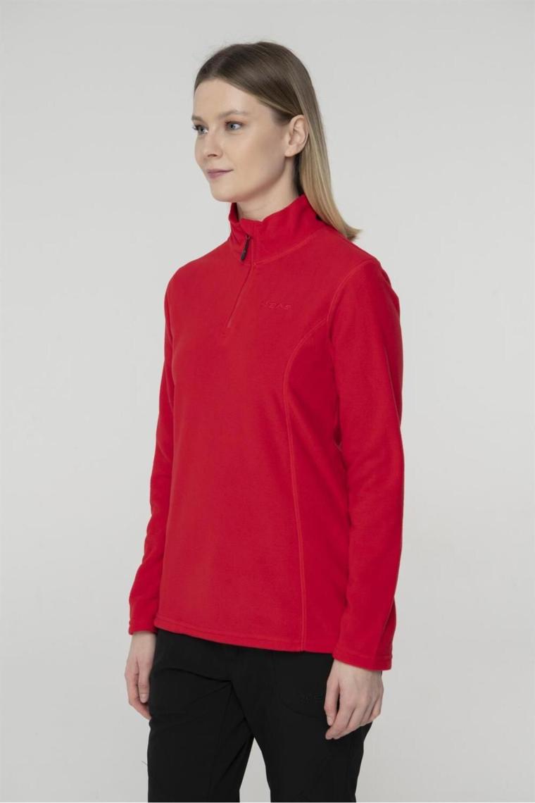 2AS Pinna Yarım Fermuarlı Kadın Polar Sweatshirt Kırmızı