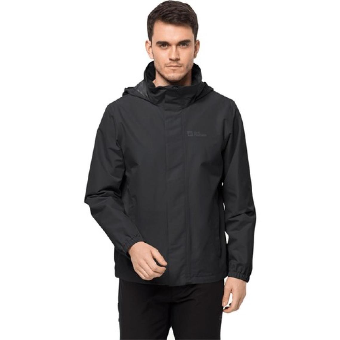 Jack Wolfskin Stormy Point 2L 1111142-6000 Kapüşonlu Siyah Erkek Outdoor Mont