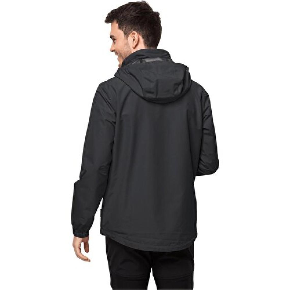 Jack Wolfskin Stormy Point 2L 1111142-6000 Kapüşonlu Siyah Erkek Outdoor Mont