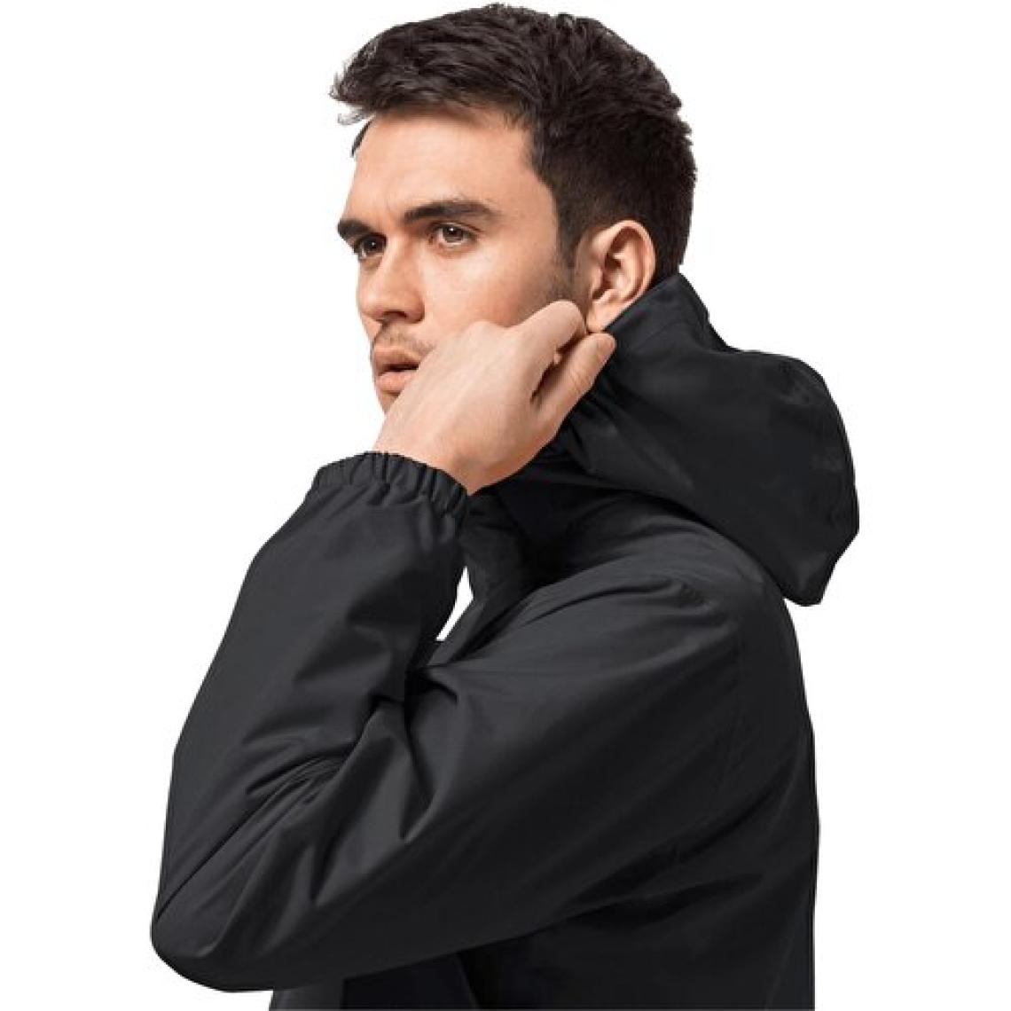 Jack Wolfskin Stormy Point 2L 1111142-6000 Kapüşonlu Siyah Erkek Outdoor Mont