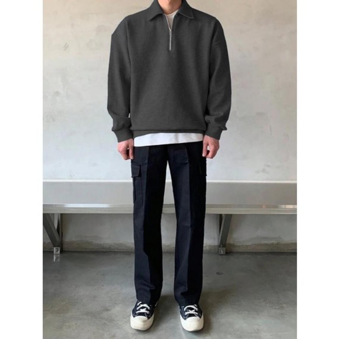 Genius Store Genıus Store erkek Polo Yaka Oversize Sweatshirt Yarım Fermuar Sweatshirt