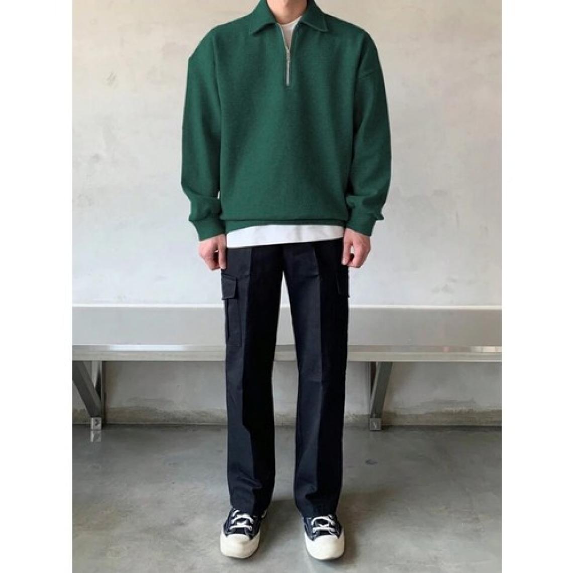 Genius Store Genıus Store erkek Polo Yaka Oversize Sweatshirt Yarım Fermuar Sweatshirt