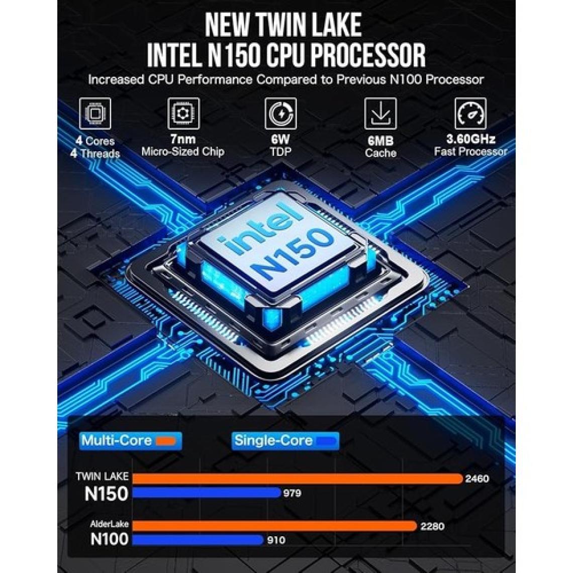 G2 PLUS Intel N150 İşlemci, 12GB DDR5 RAM, 512GB NVMe SSD, 3xHDMI, 3xUSB, 2xEthernet Win 11 PRO Mini PC