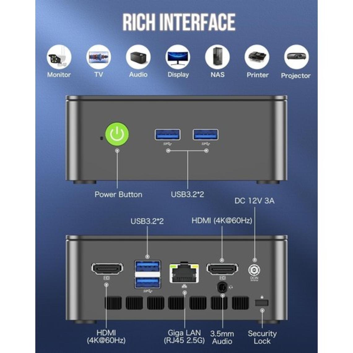 G3 PLUS Intel N150 İşlemci, 16GB RAM, 512GB NVMe SSD, 2xHDMI, 2.5 Gigabit Ethernet Win 11 PRO Mini PC