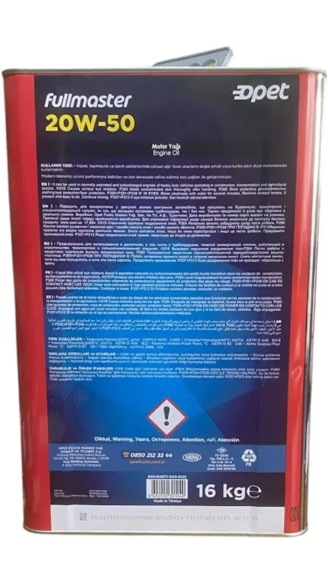 Opet Fullmaster 20W-50 16 Litre Motor Yağı ( Üretim Yılı :2022 )