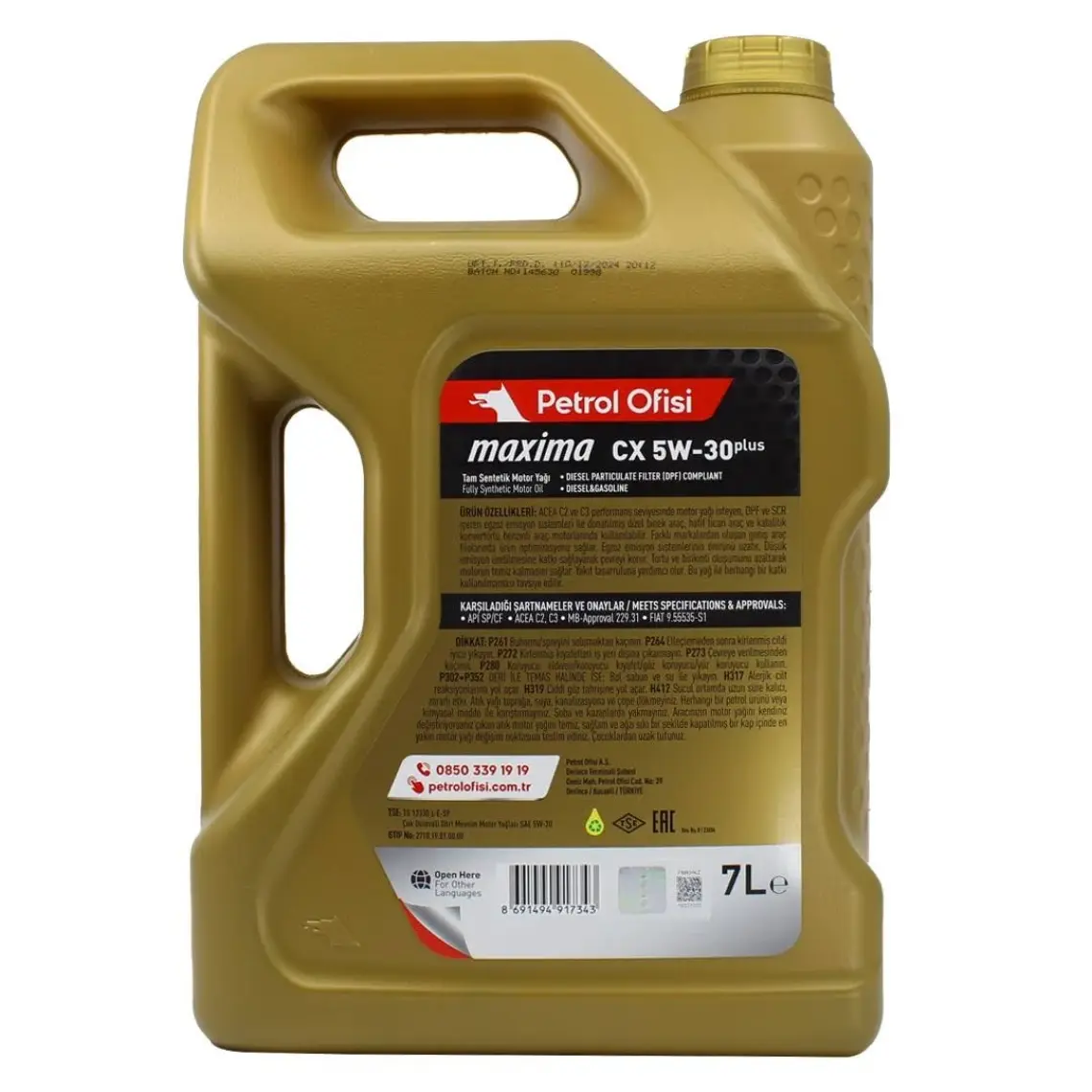Petrol Ofisi Maxima CX 5W-30 7 Litre Motor Yağı ( Üretim Yılı :2023 )
