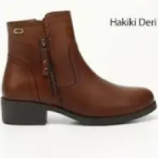 Gön Hakiki Deri Yuvarlak Burun Topuklu Fermuarlı Püsküllü Kadın Günlük Bot 47440