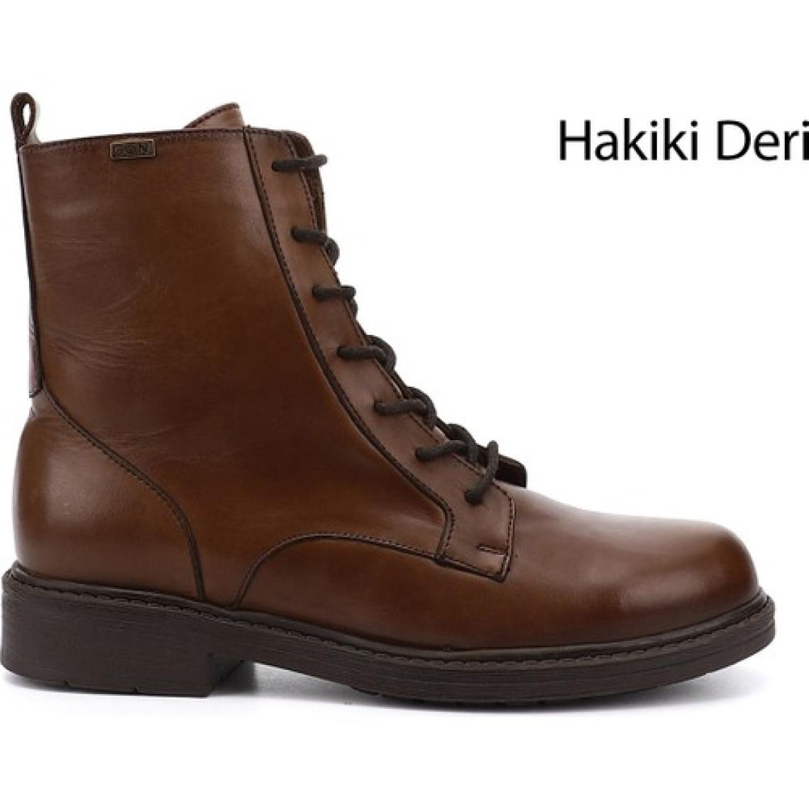 Kadın Kahve Fermuarlı Kauçuk Taban Hakiki Deri Postal Bot