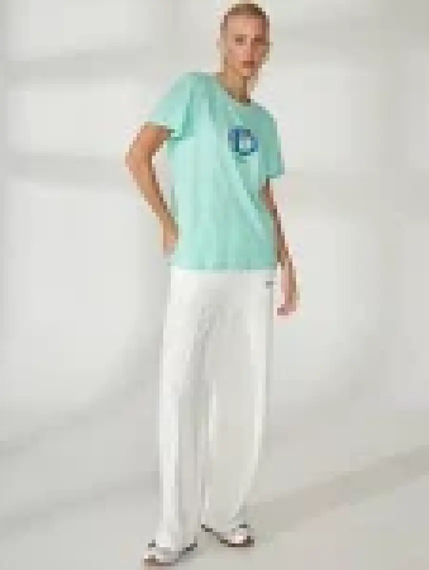 Discovery Expedition Bisiklet Yaka Baskılı Mint Kadın T-Shirt W-MERCAX