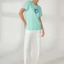 Discovery Expedition Bisiklet Yaka Baskılı Mint Kadın T-Shirt W-MERCAX
