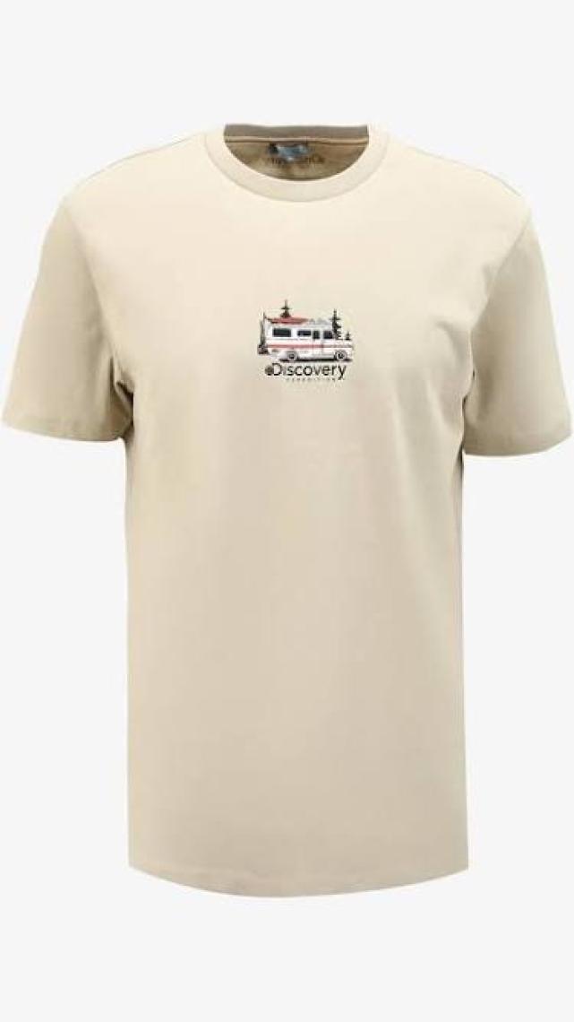 Discovery Expedition Bej Erkek Bisiklet Yaka Relaxed Baskılı T-Shirt D4SM-TST3258