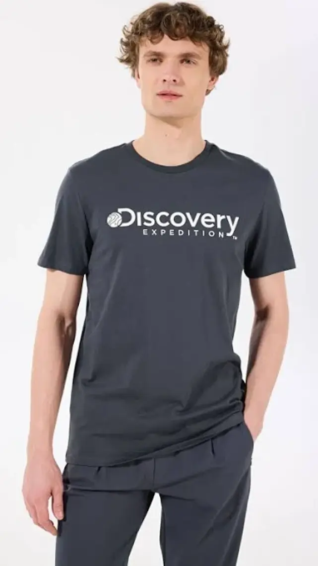 Discovery Expedition Antrasit Erkek Bisiklet Yaka T-Shirt D4SM-TST3290