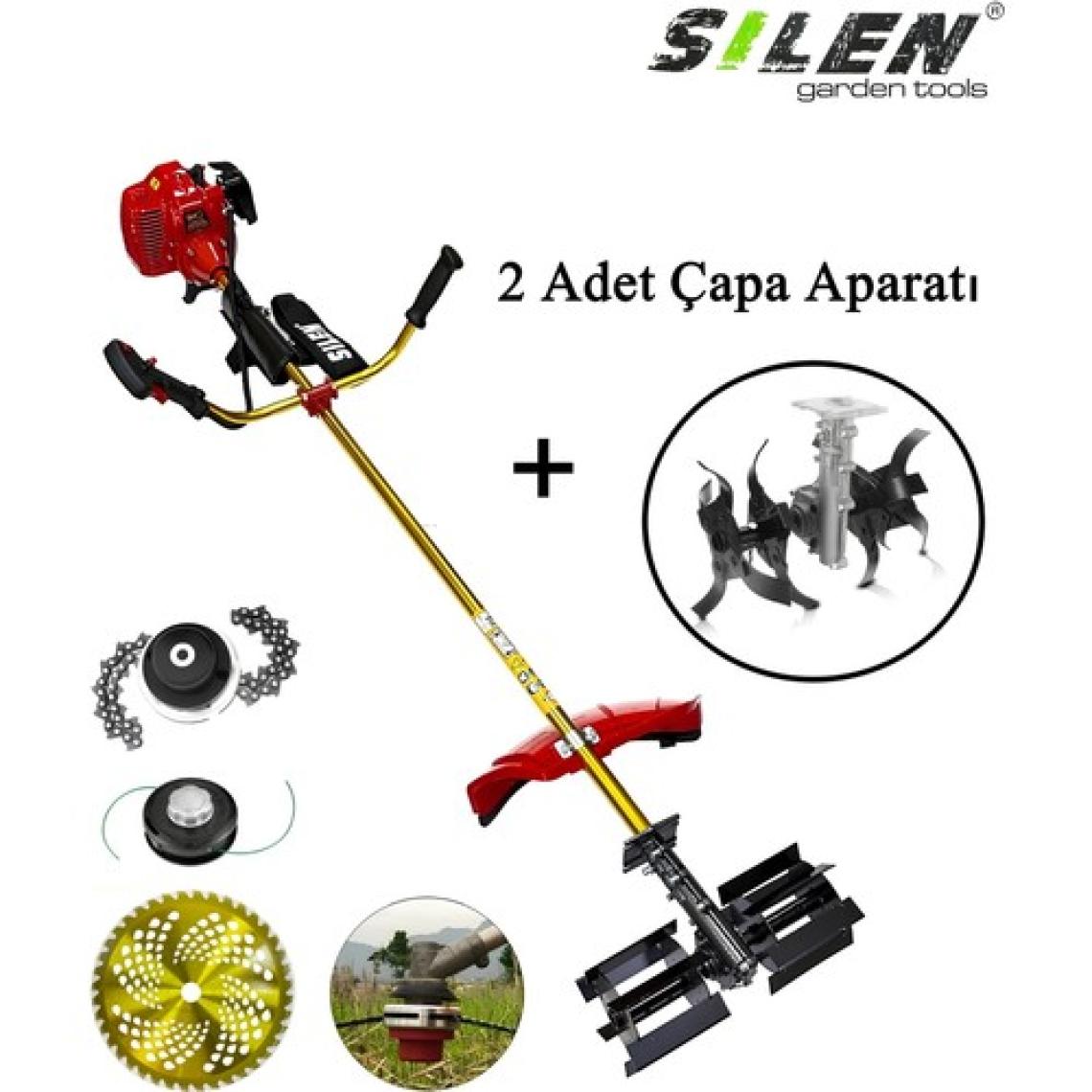 Silen Benzinli Yan Tırpan + 2 Adet Toprak Çapalama Aparatı + Zincirli Başlık