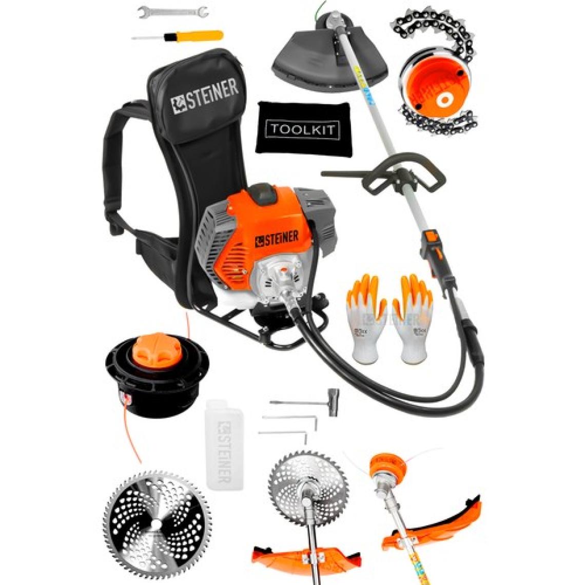 Steiner Alman 16 Hp Tam Profesyonel Sırt Tipi Benzinli Tırpan Ot Çalı Çim Biçme Makinesi + Canavar Başlık