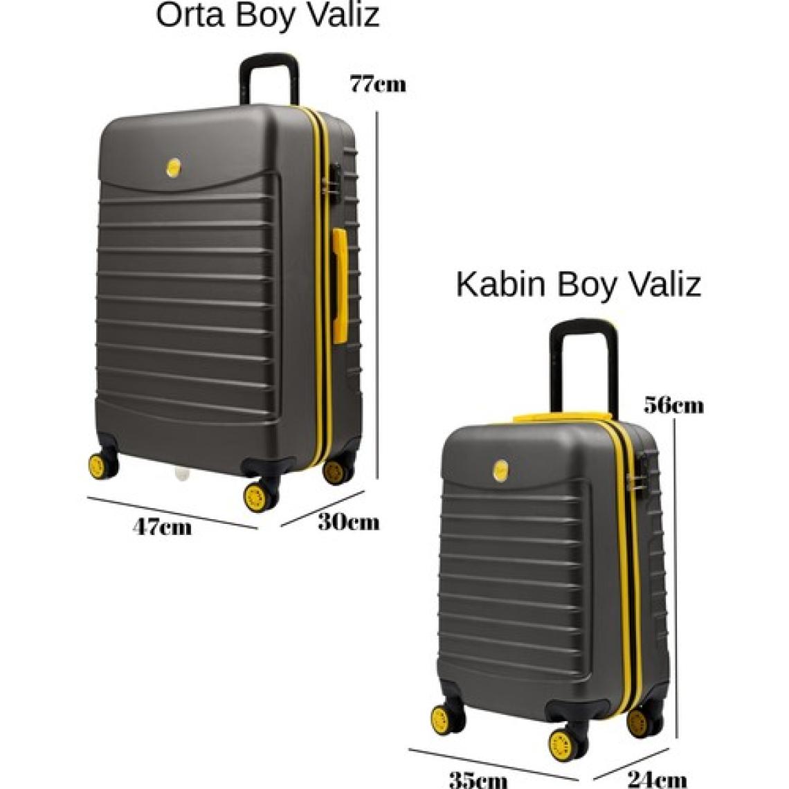 2'li Valiz Seti Orta Boy - Kabin Boy Antrasit 1168