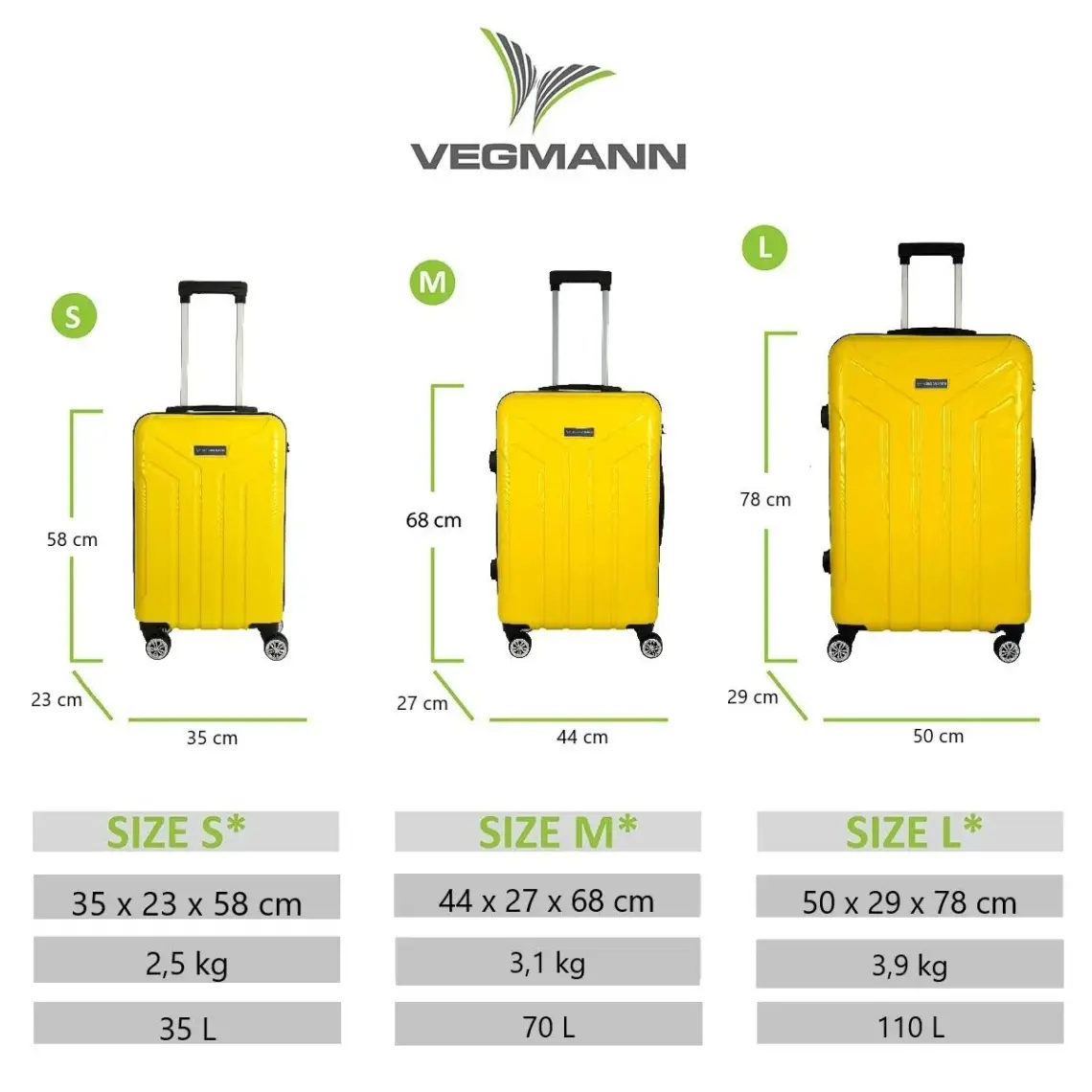 Vegmann Vela Sarı 3 Lü Valiz Seti