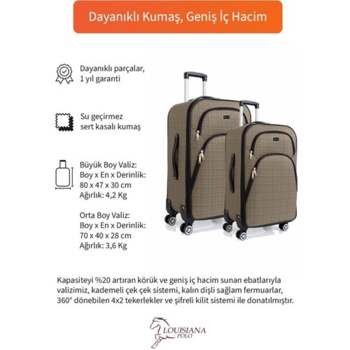 Büyük ve Orta Boy Valiz Seti 4 Teker Kumaş Valiz Bej 1081