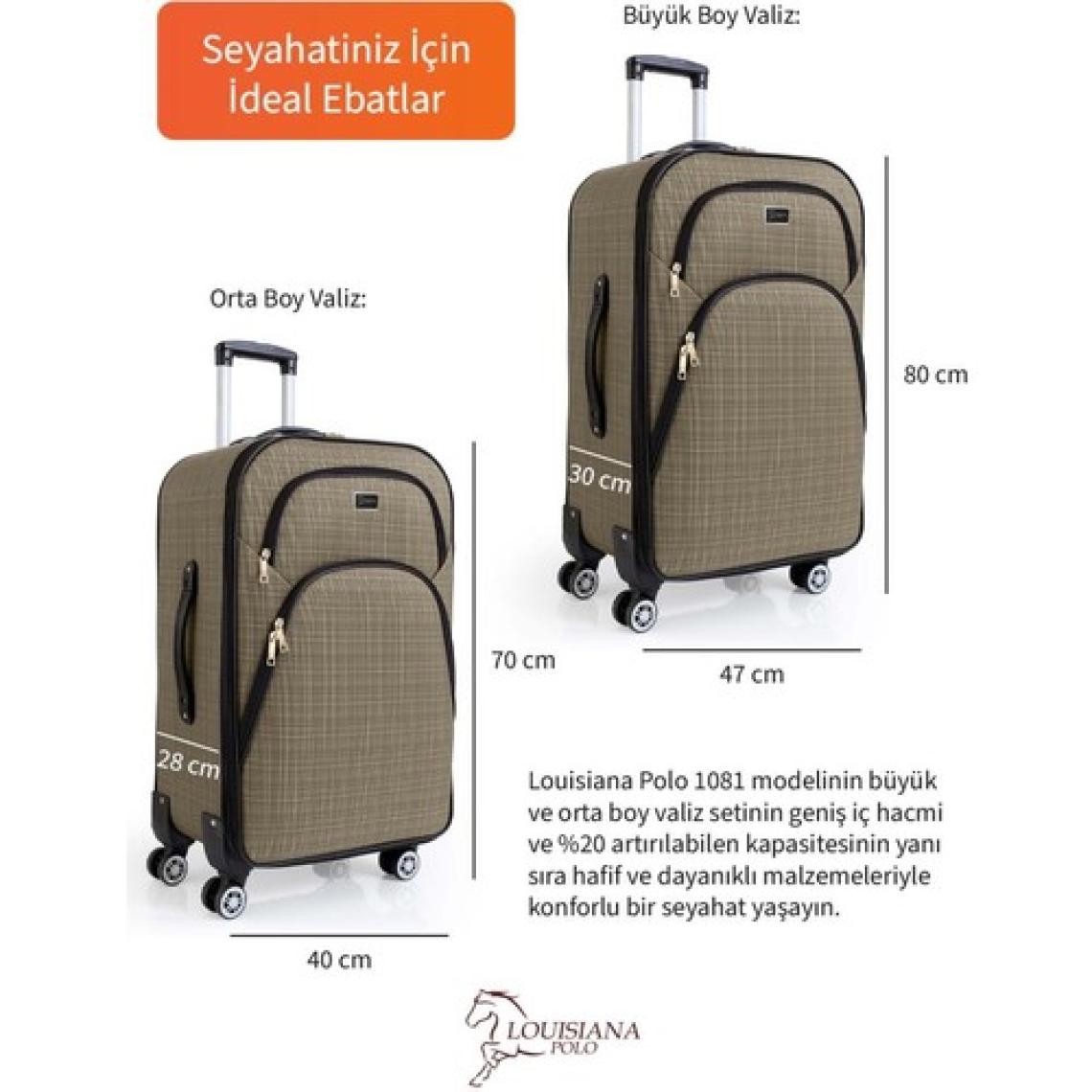 Büyük ve Orta Boy Valiz Seti 4 Teker Kumaş Valiz Bej 1081