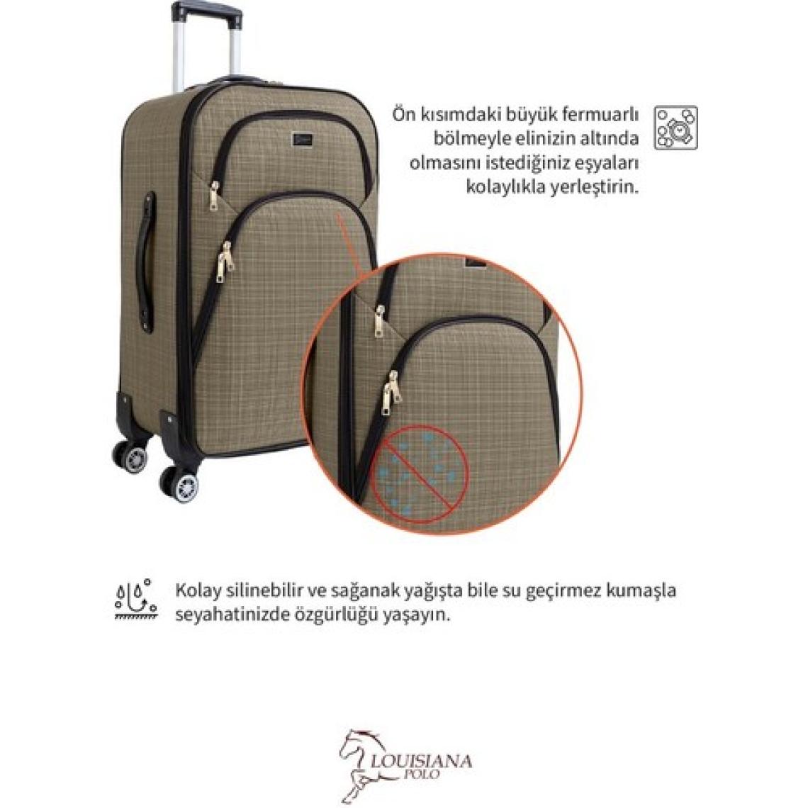 Büyük ve Orta Boy Valiz Seti 4 Teker Kumaş Valiz Bej 1081