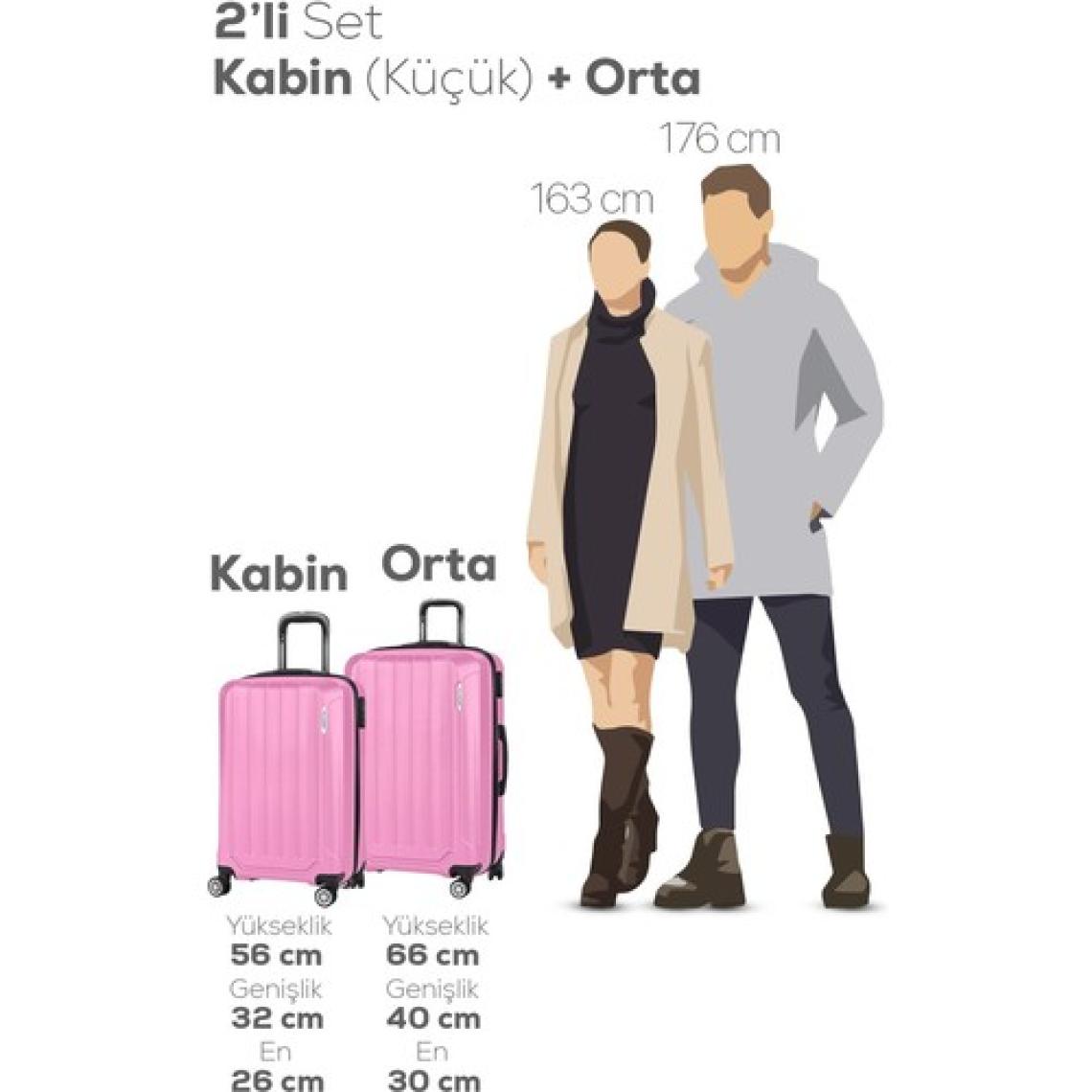 Polo&Sky Spring Model Pembe Renk 2'li Valiz Seti Kabin+Orta