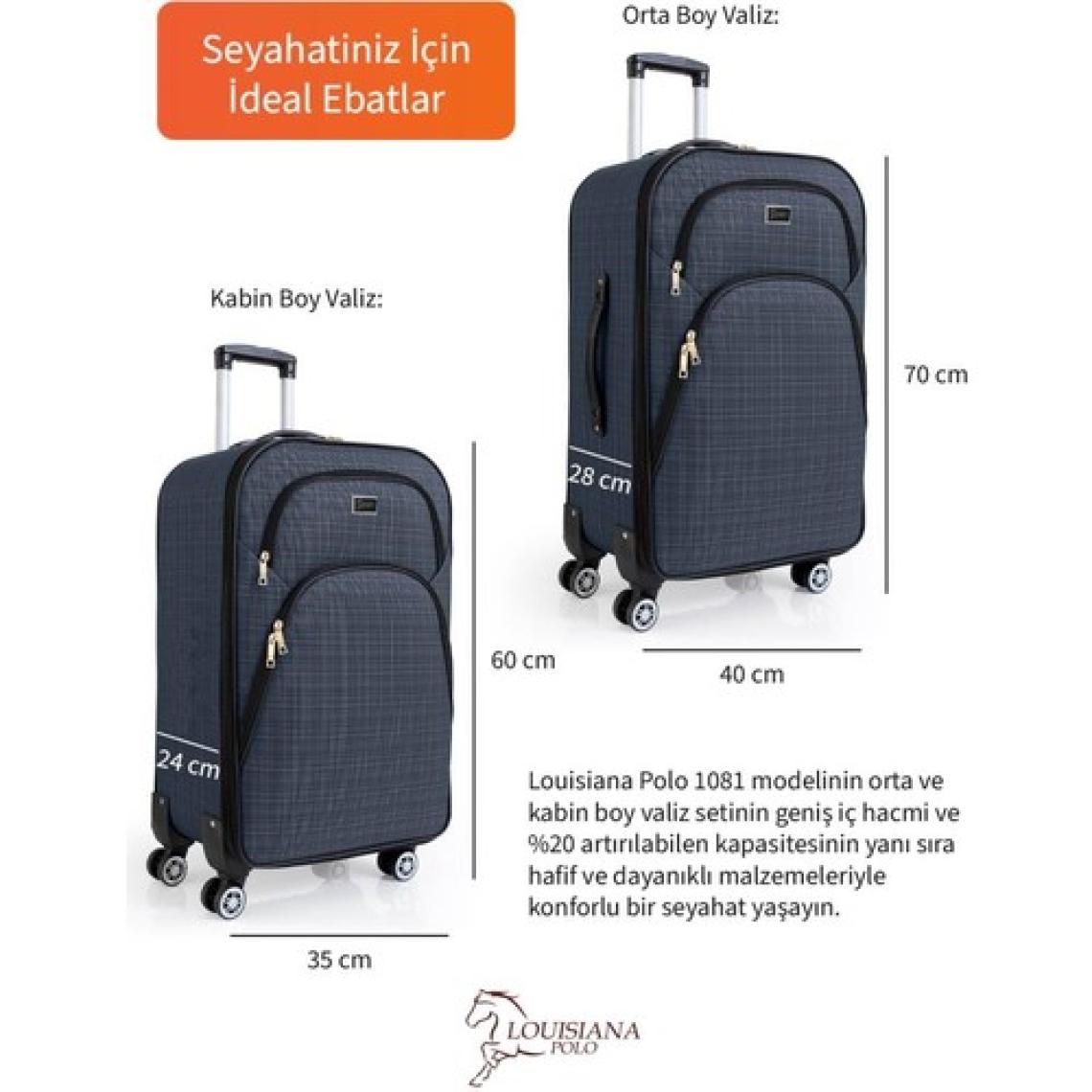 Orta ve Kabin Boy Valiz Seti 4 Teker Kumaş Valiz Lacivert 1081