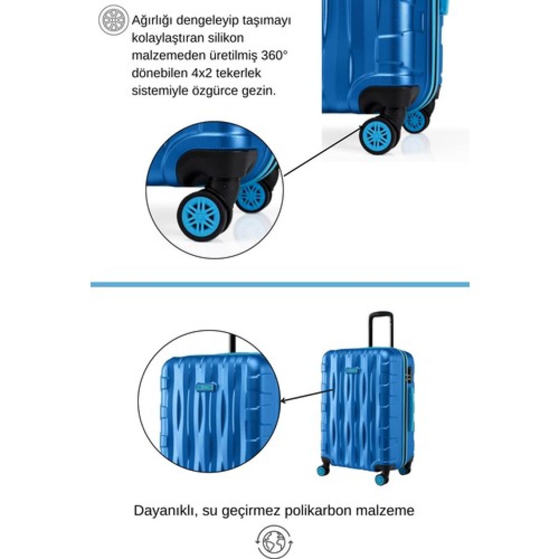 2'li Valiz Seti Orta Boy - Kabin Boy Mavi 1167