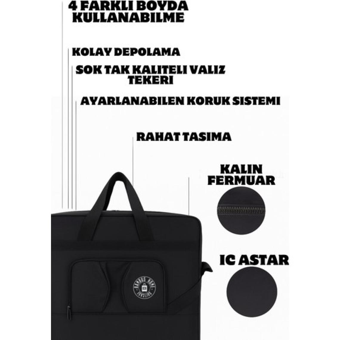 Bambus Home Premium Genişleyebilir 3 Körüklü Fermuarlı Tekerlekli El Valizi-Dev Boy Çanta
